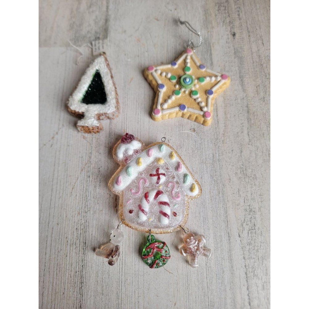 Glitter cannon falls gingerbread house Cookie Tree star set ornament Xmas